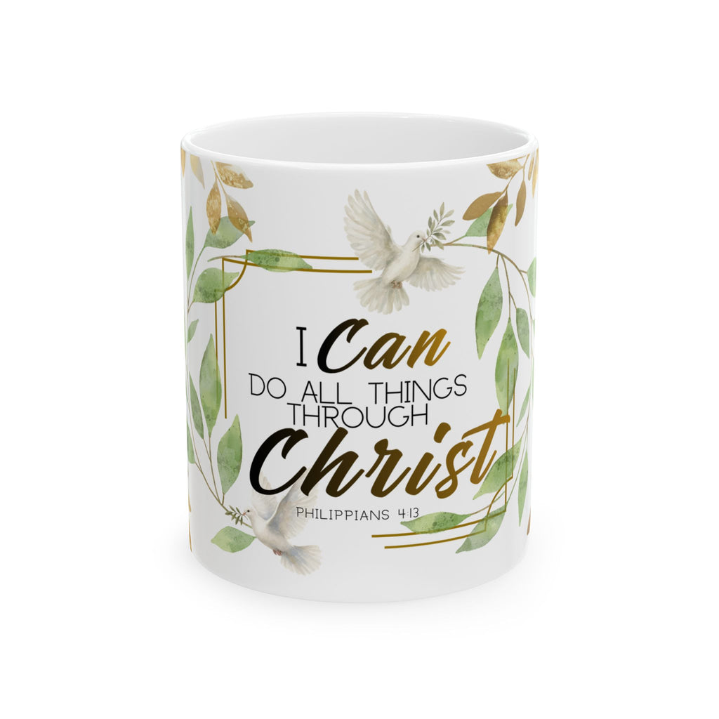 "All Things Through Christ" Premium Full-Wrap Ceramic Mug | Christian Dove Ceramic