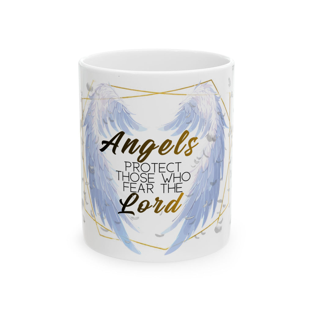 "Angels Protect Those Who Fear the Lord" Mug | Christian Angel Wings Ceramic